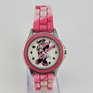 Minnie Mouse Girls Watch 32MM White Dial Pink Plastic Bands New Battery